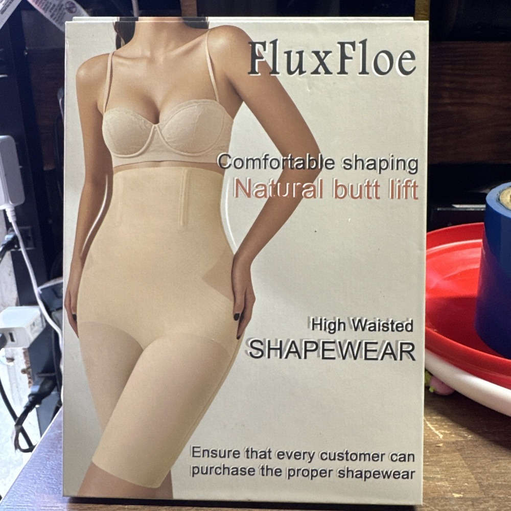 FluxFloe High-Waisted Shapewear Shorts M Beige Butt Lift Waist/Abdomen